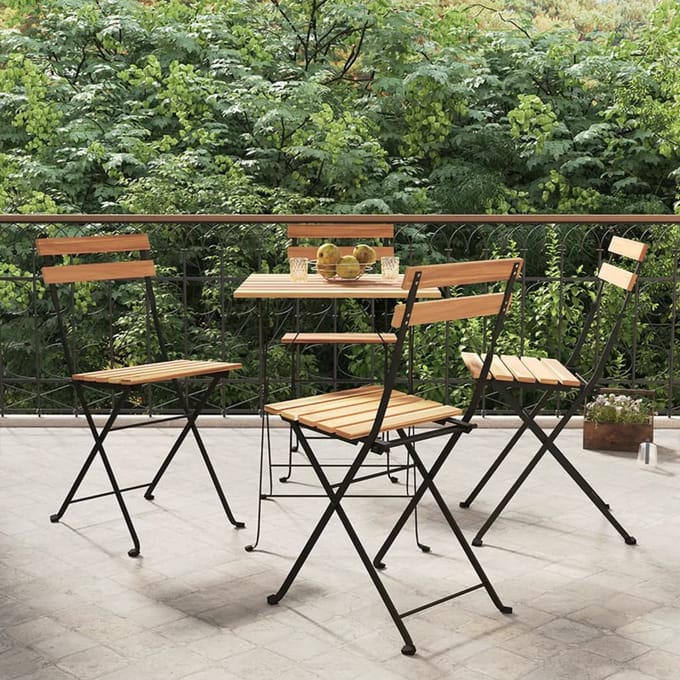 vidaXL - Opklapbare - stoelen, - 4 - stuks, - massief - teakhout - en - staal