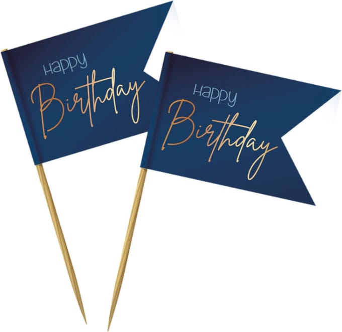 Folat - Prikkers Elegant True Blue Happy Birthday - 36 stuks