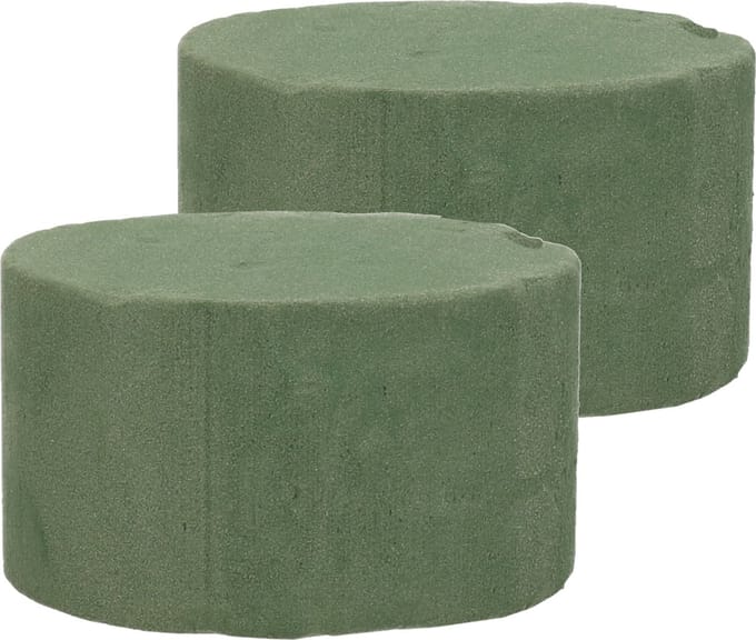 Rayher hobby - 2x - steekschuim/oase - rond - groen - blok nat - dia 10 x hoogte 6 cm - bloemisten spullen