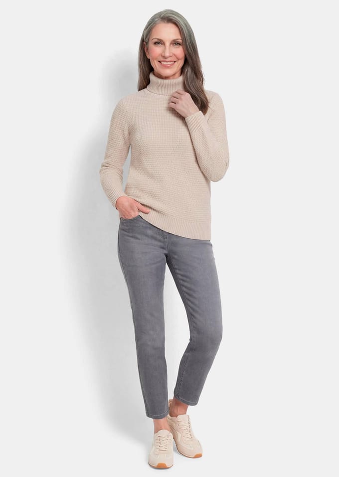Warme tricot pullover met col - steengrijs - Gr. 19 van Goldner Fashion