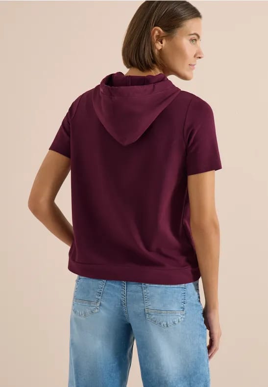 Shirt met korte mouwen, capuchon en tekst