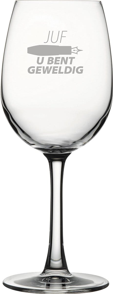 Gegraveerde witte wijnglas 36cl Juf u bent geweldig