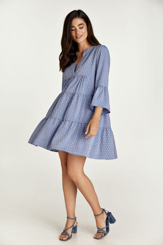 Denim jurk met geplooide naden
