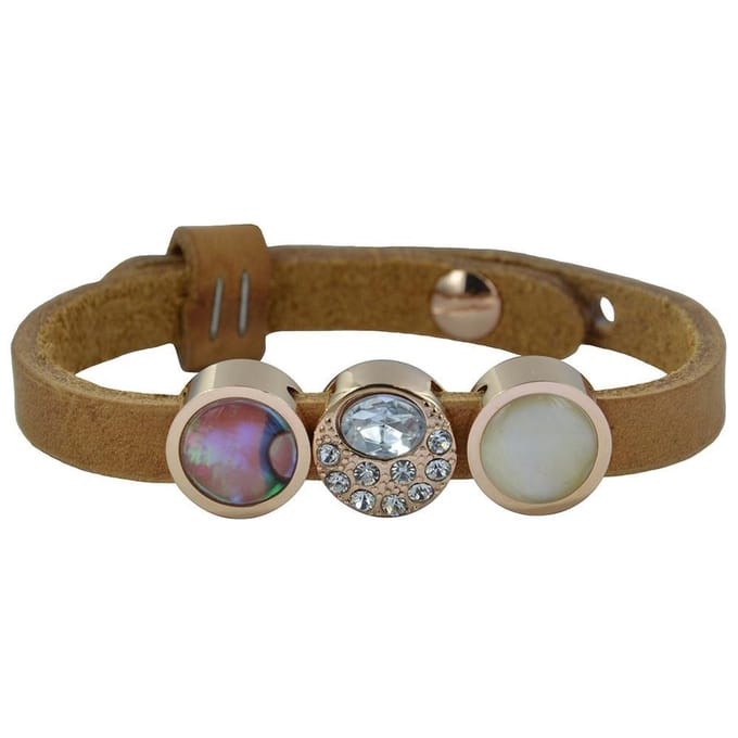Quiges Leder Armband met 3 Aanschuif Knopen - Dames - RVS - 24cm