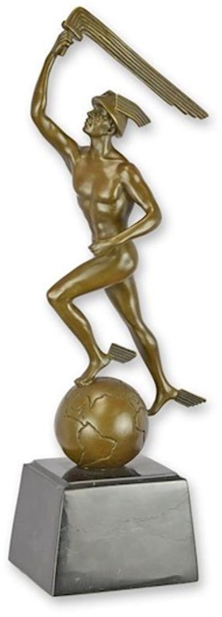 Een bronzen Art Deco-standbeeld van Mercurius