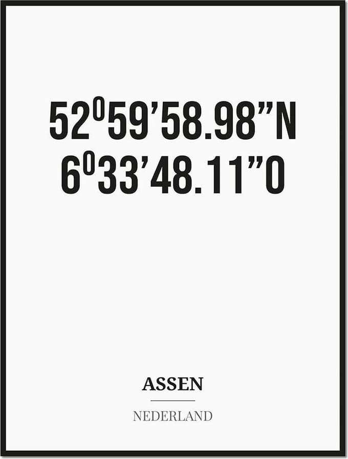 Poster/kaart ASSEN met coördinaten