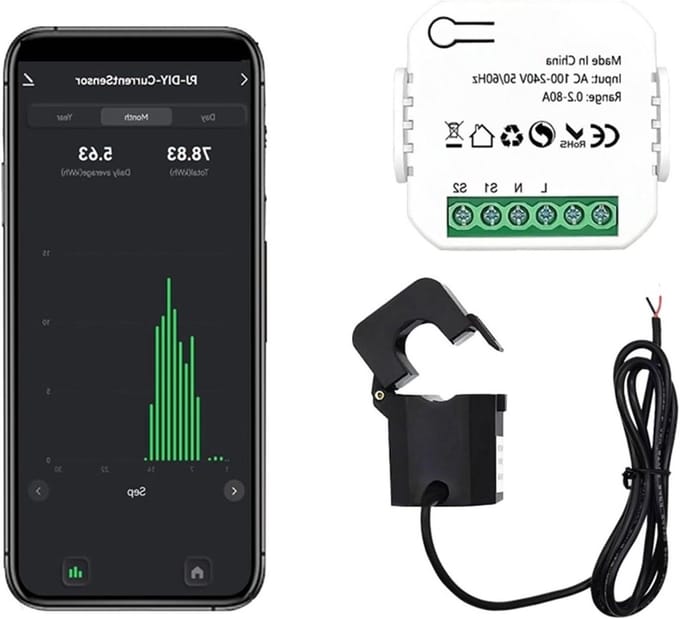 Energieverbruiksmeter - Stroommonitor KWh - Energie Besparen - WiFi Connectiviteit - 80 Ampere - Wit