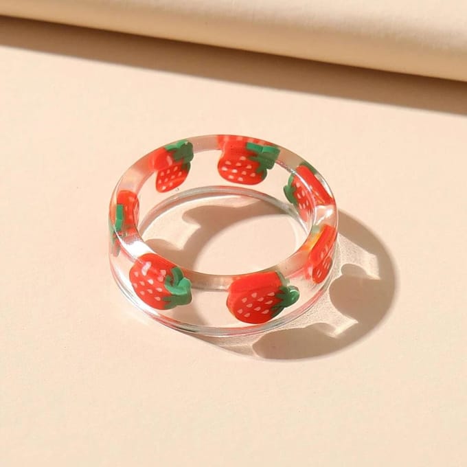 Zoete, Fruitige Kleurrijke Joint Stickers Duidelijke Hars Ring, Aardbei Mode Ring one size beige