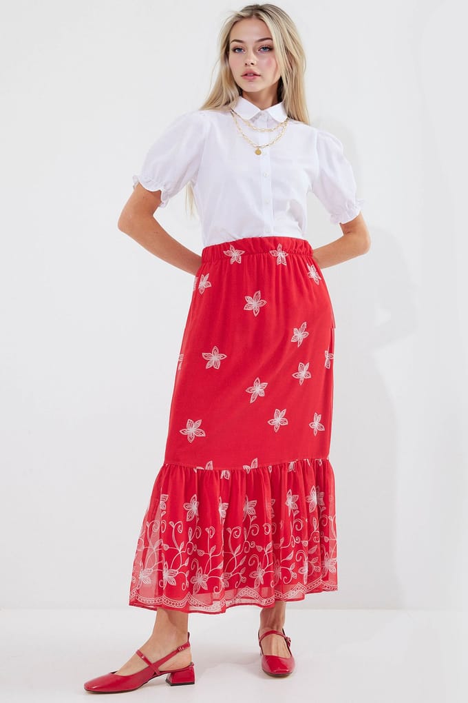 Geprinte Maxi Rok met Bloemenmotief