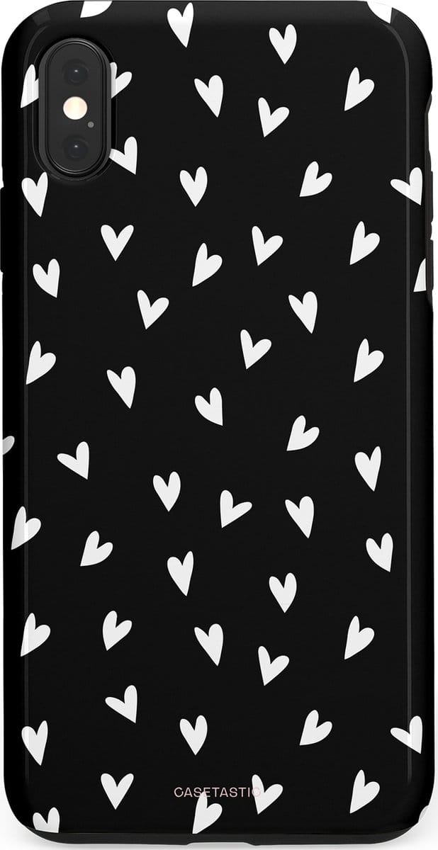 Casetastic hoesje geschikt voor Apple iPhone XS Max - Dubbellaagse bescherming - Stippen Hart - Fashion Case - Zwart Grijs