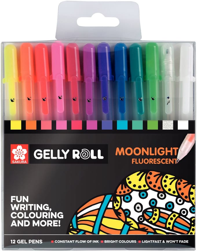 Gelschrijver Sakura Gelly Roll Moonlight fluorescent set à 12 kleuren | 6 stuks