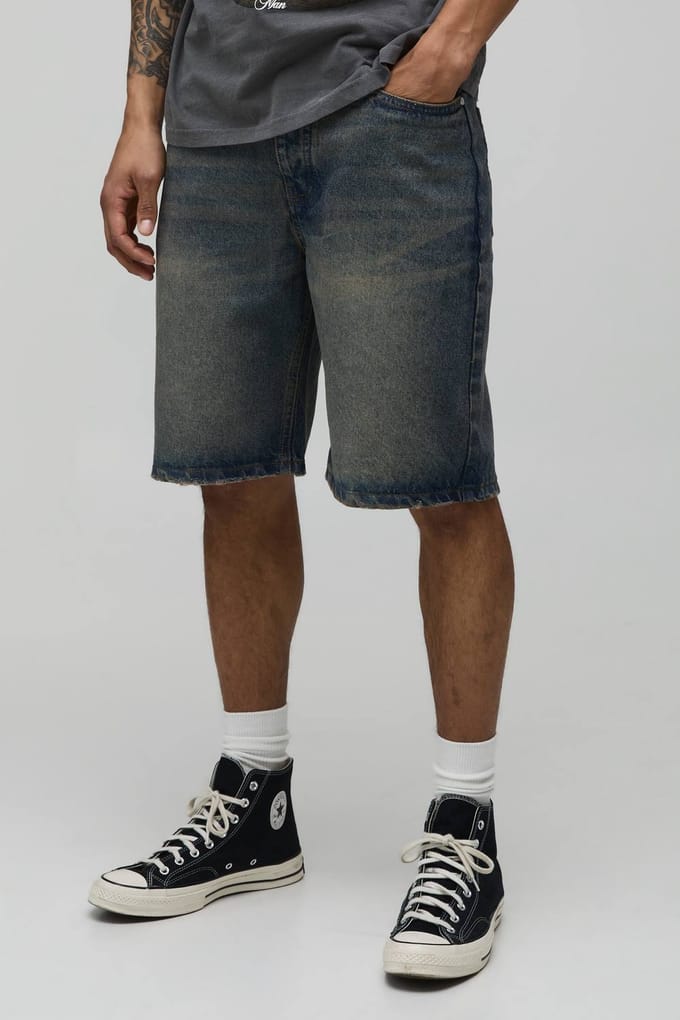 Relaxed Getinte Denim Shorts | Light Brown | Size 42