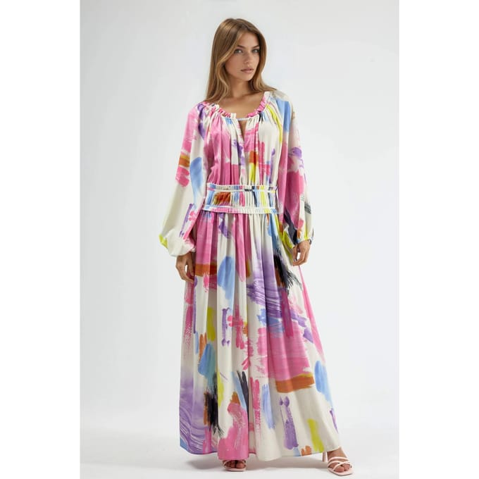 Abstract Print Drapeerkleed met Ceintuur