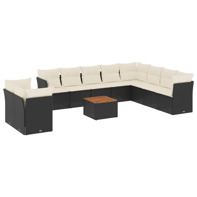 vidaXL - 11-delige - Loungeset - met - kussens - poly - rattan - zwart