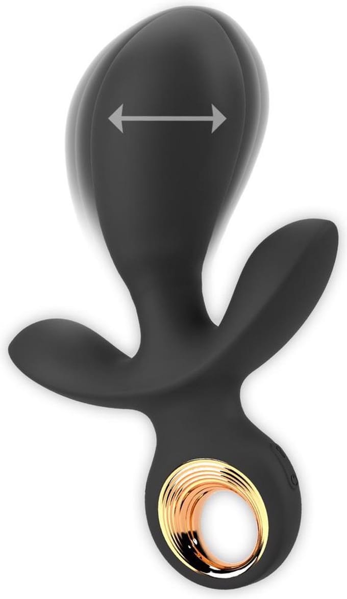 Lusty Toys ® Silliconen Opblaasbare Drievoudige Vibrator Zwart