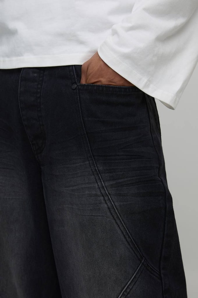 Baggy Pantalon Met Panelen In Gewassen Denim | Washed Black | Size 34R