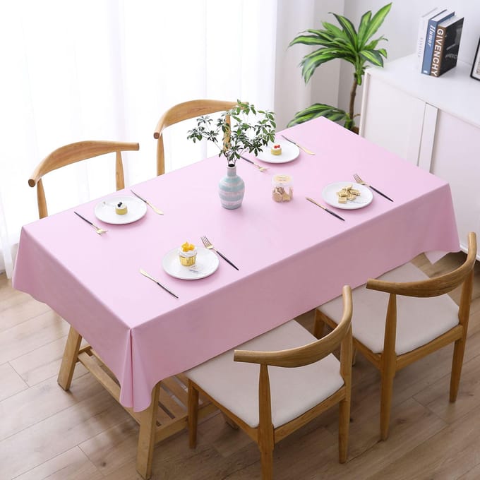 Nappe PVC Épaissie Purecolor Imperméable Non Lavable Nappe de Table Rectangulaire Décoration Intérieure 120*120cm rose