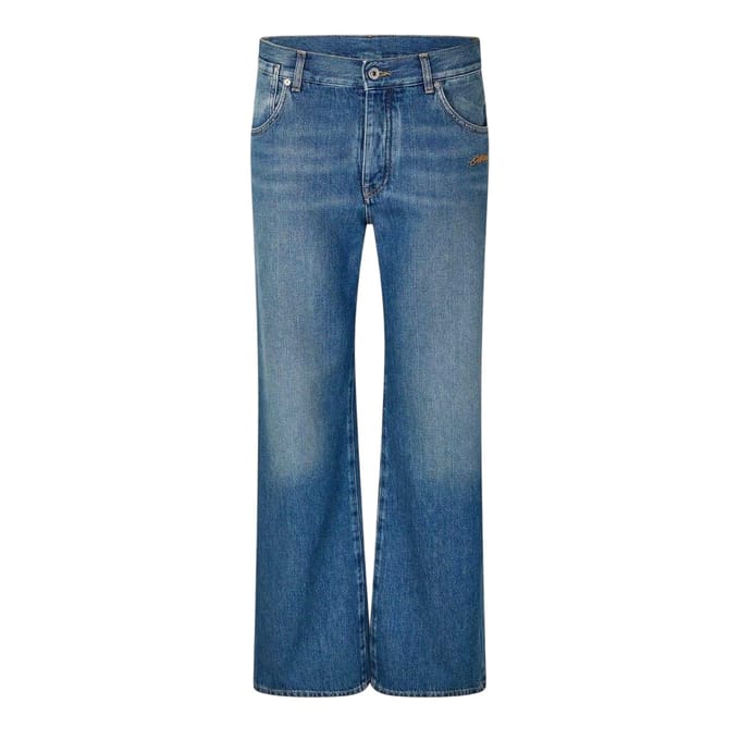 Off White Herenjeans met wijde pijpen en een relaxte pasvorm (Medium Blauw)