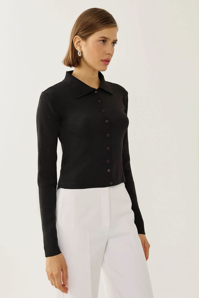 Slim Fit Gebreid Top met Knoopdetails