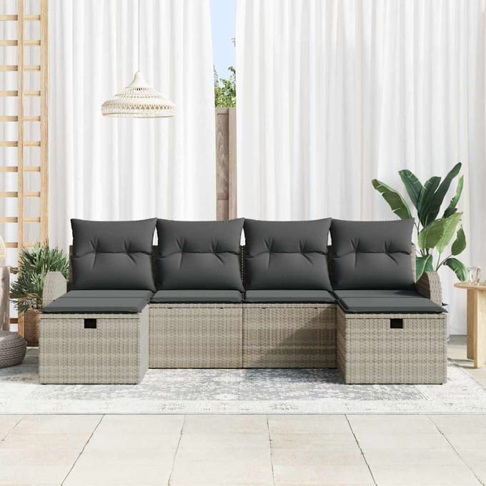 vidaXL - Bankstel - 6 - st - Lichtgrijs - poly - rattan