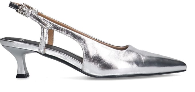 Manfield - Dames - Zilveren leren slingbacks - Maat 36