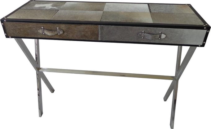 Sidetable 2 laden Buffalo leder L120cm x B40cm x H75cm rvs onderstel