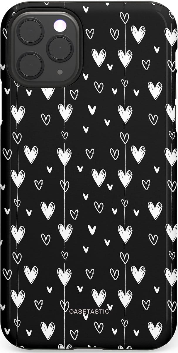 Casetastic hoesje geschikt voor Apple iPhone 11 Pro Max - Dubbellaagse bescherming - Hangend Hartje - Fashion Case - Zwart Grijs