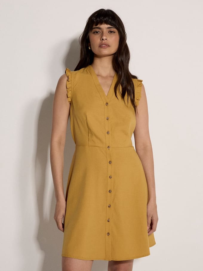 Mini-jurk met ruches en knoopsluiting