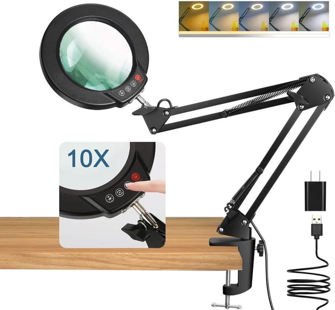 Vergrootglas met Licht en Klem voor Bureau - 10x Vergroting en LED Verlichting
