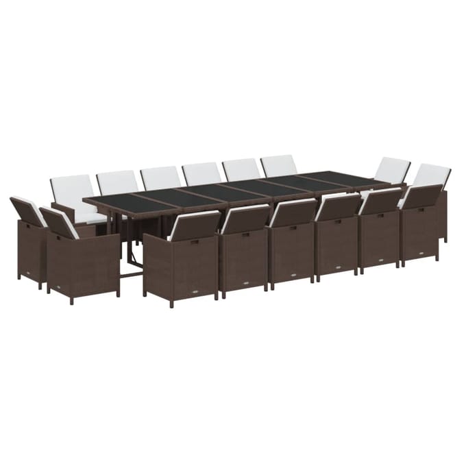vidaXL - 17-delige - Tuinset - met - kussens - poly - rattan - bruin
