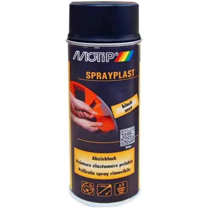 Bombe de peinture noir mat élastomère pelable Motip Sprayplast 396519 pour moto