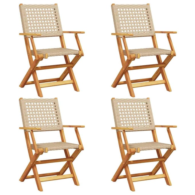 vidaXL - Opklapbare - stoelen, - 4 - stuks, - beige, - van - polyrotan - en - massief - hout.