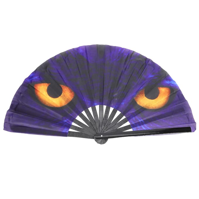 Uil Oog Kung Fu Ventilator Bamboe Vouwbare Handventilator voor Halloween Kerst Decoratie Cadeau blue