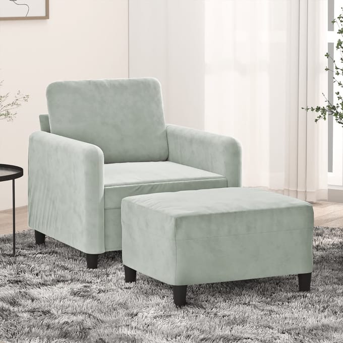 vidaXL - Fauteuil - met - voetenbank - 60 - cm - fluweel - lichtgrijs