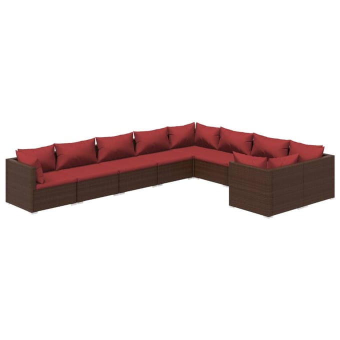 vidaXL - 9-delige - Loungeset - met - kussens - poly - rattan - bruin