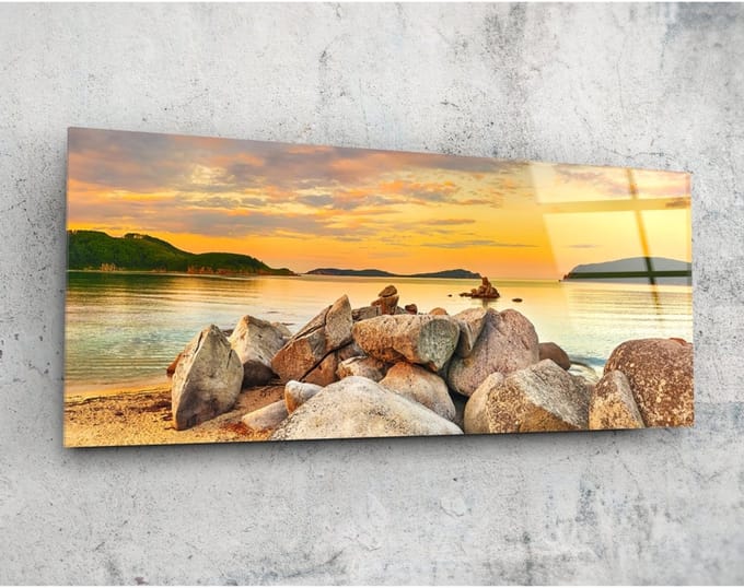 Panorama Glasschilderij - Landschappen - Uitzicht op zee - 92 x 36 cm
