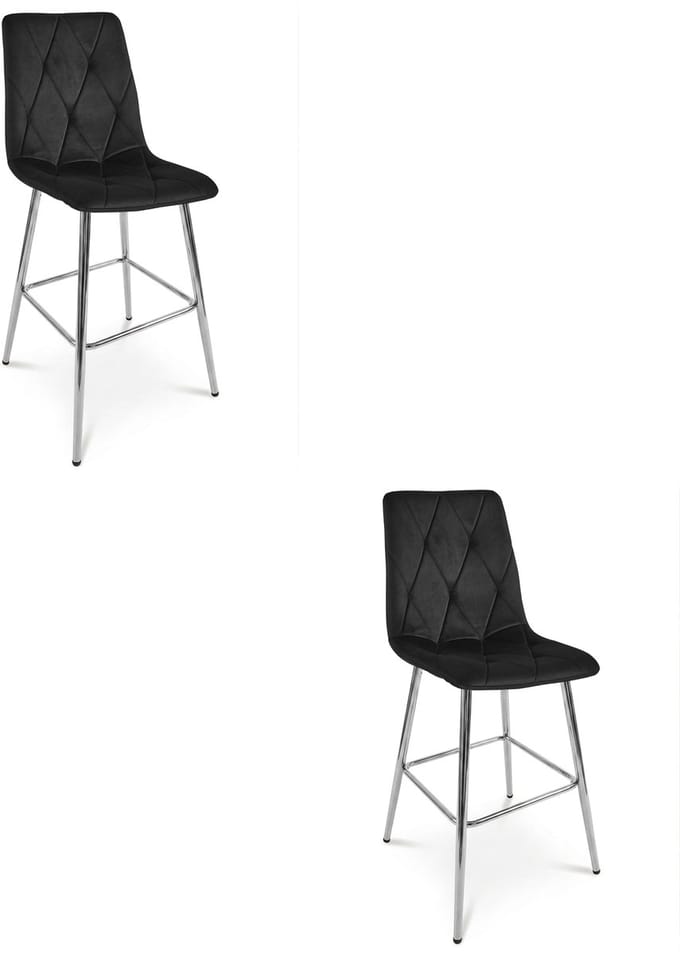 Set van 2 barkrukken LIBRA - Zwart fluweel - Zilveren metalen poten - Modern design