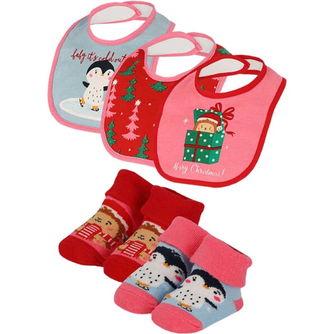 Apollo Baby Kerstsokken + Slabbetje Set Kerst Print - Maat One Size