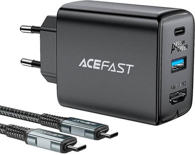 2-in-1 Wandoplader met USBC-kabel, USBC HDMI 4K Adapter, Zwart