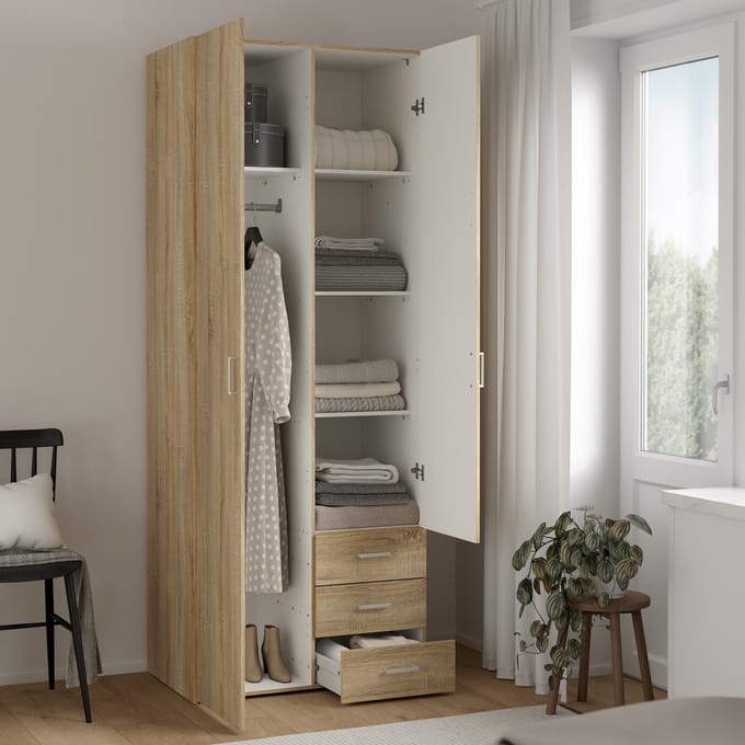 Kledingkast Harper - Eiken Houtlook - Praktische Indeling & Stijlvol