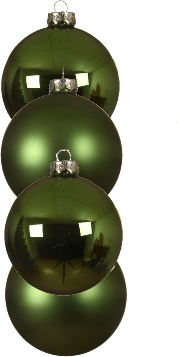 Decoris kerstballen - 4x st - groen - D10 cm - glas - kerstversiering