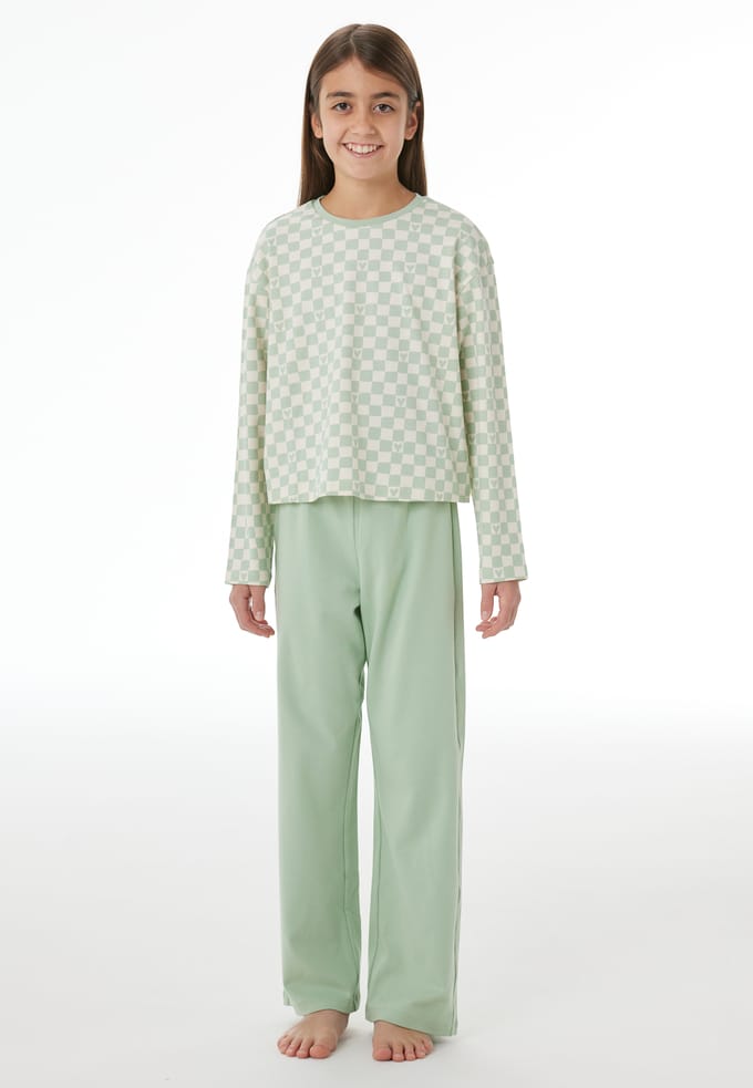 Lange pyjama van interlock met ruitjesmotief, pastelgroen - Nightwear 152