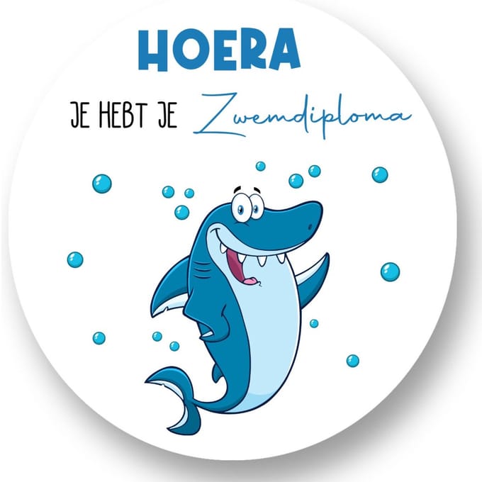 10 x Sticker Zwemdiploma - Sticker - zwemdiploma - Haai - cadeausticker - sticker - 40 mm - Sluitzegel - Sluitsticker - Cadeausticker - RoNa Design