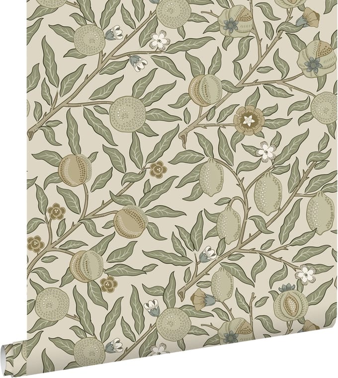 ESTAhome behang exotisch fruit en bladeren olijfgroen - 50 x 900 cm - 131168
