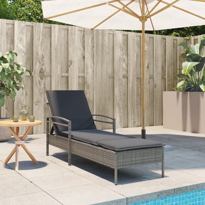 vidaXL - Ligbed - met - kussen - 63x200x81 - cm - poly - rattan - grijs
