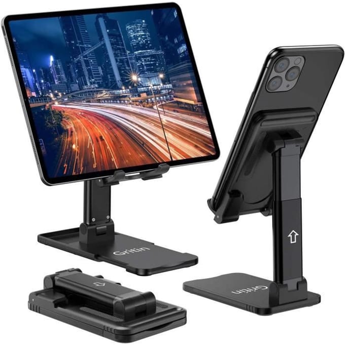Telefoon-/tabletstandaard - JJK - Verstelbaar - Opvouwbaar - Antislip - Universeel compatibel