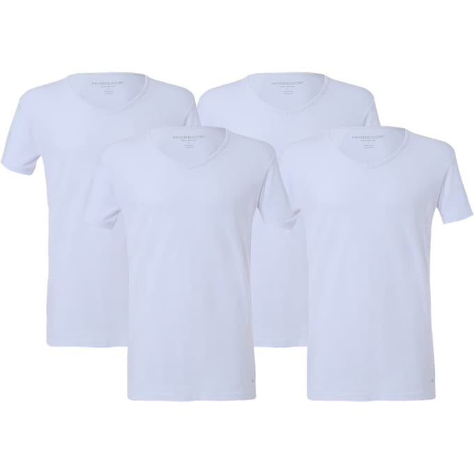 McGregor  - Premium Stretch T-shirt - V-neck - 4-pack White Taglia: XL | Magliette basic Outlet | Uomo | Bianco