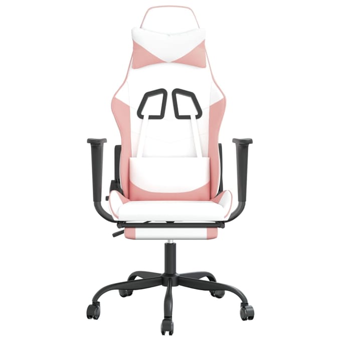 vidaXL - Gamestoel - met - voetensteun - kunstleer - wit - en - roze
