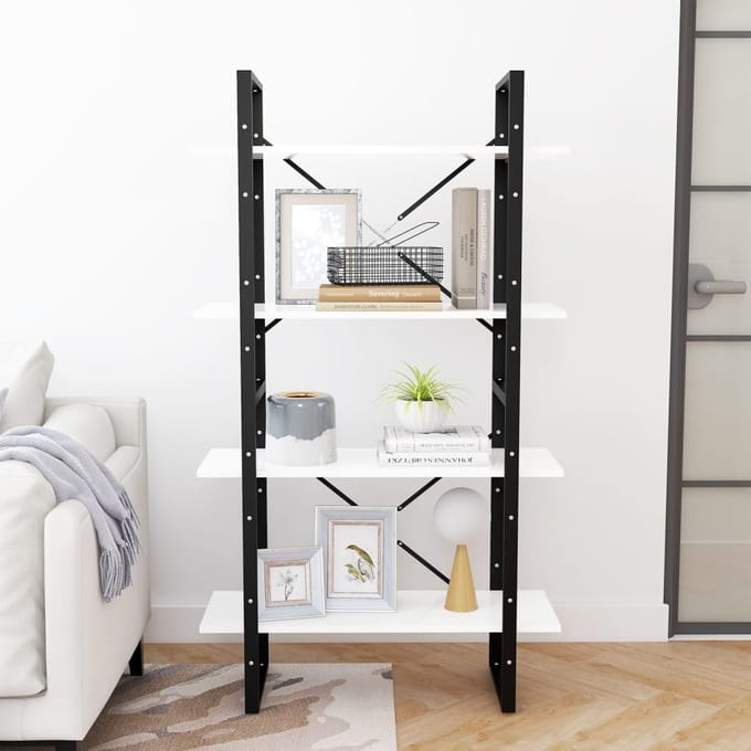 vidaXL - Boekenkast - met - 4 - schappen - 80x30x140 - cm - bewerkt - hout - wit