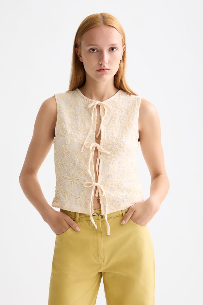 Scotch & Soda Bow Closure Structured Tank Eggnog Taglia: M | Canottiere Outlet | Donna